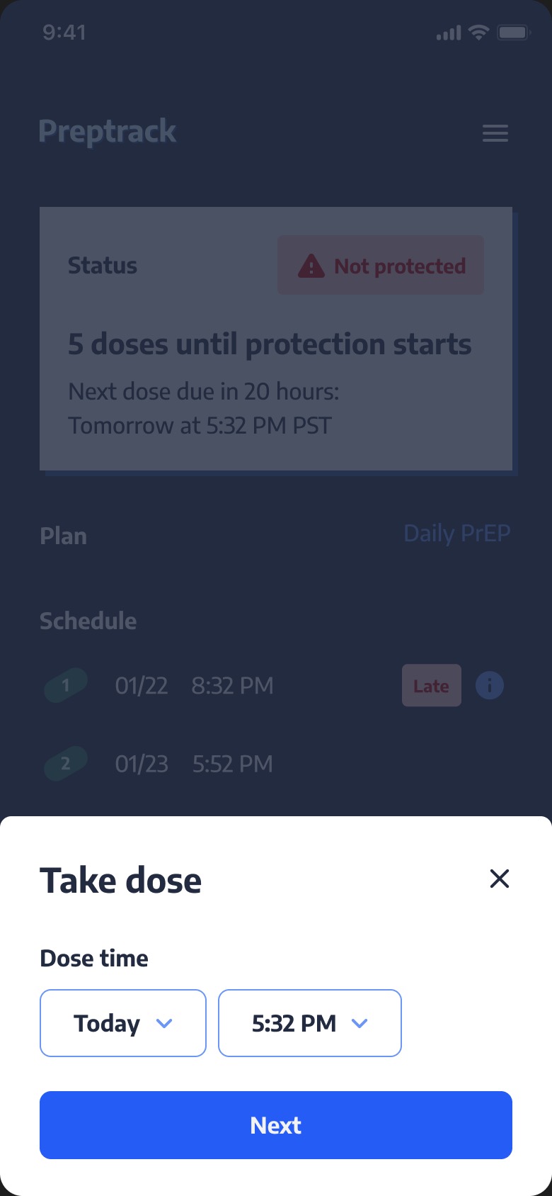 Updated dose recording: take dose sheet