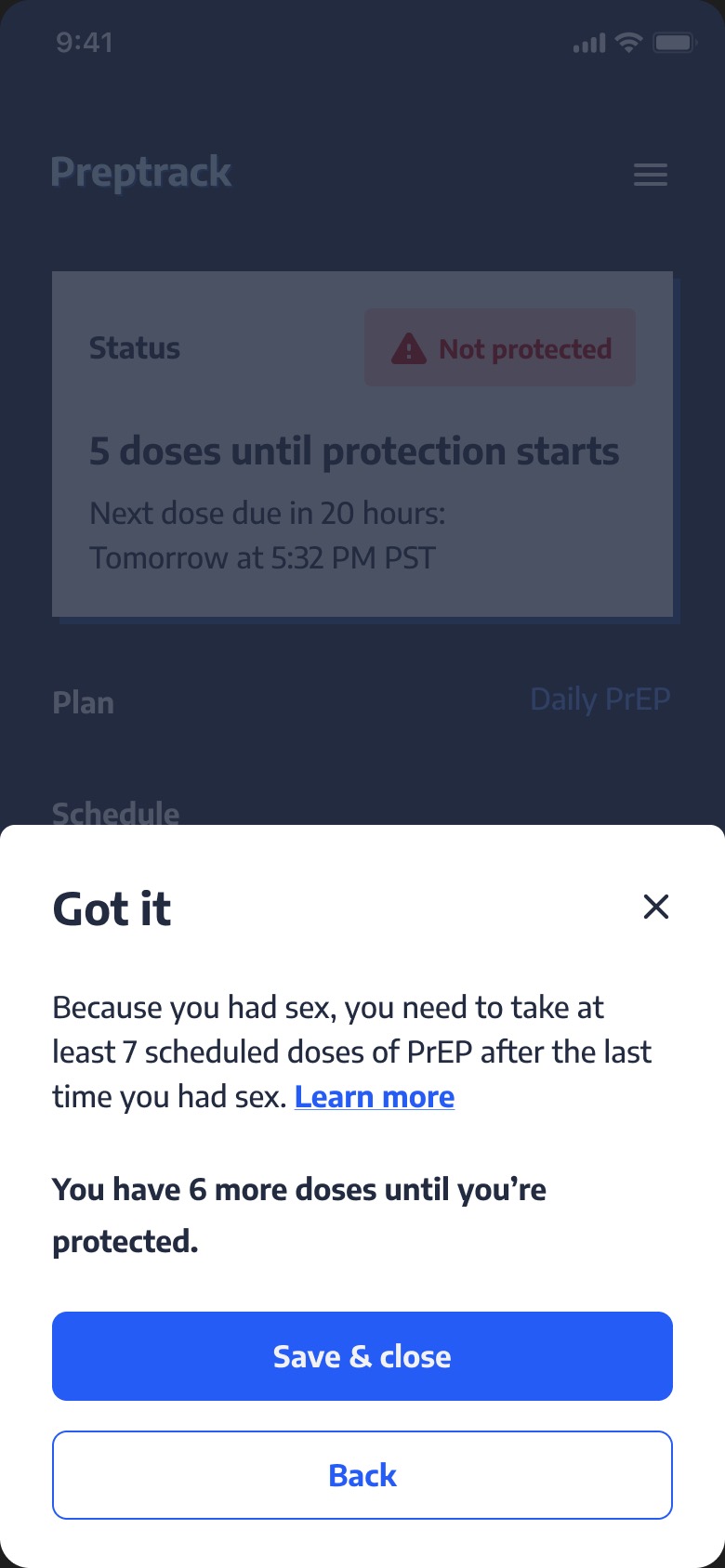 Updated dose recording: confirmation sheet