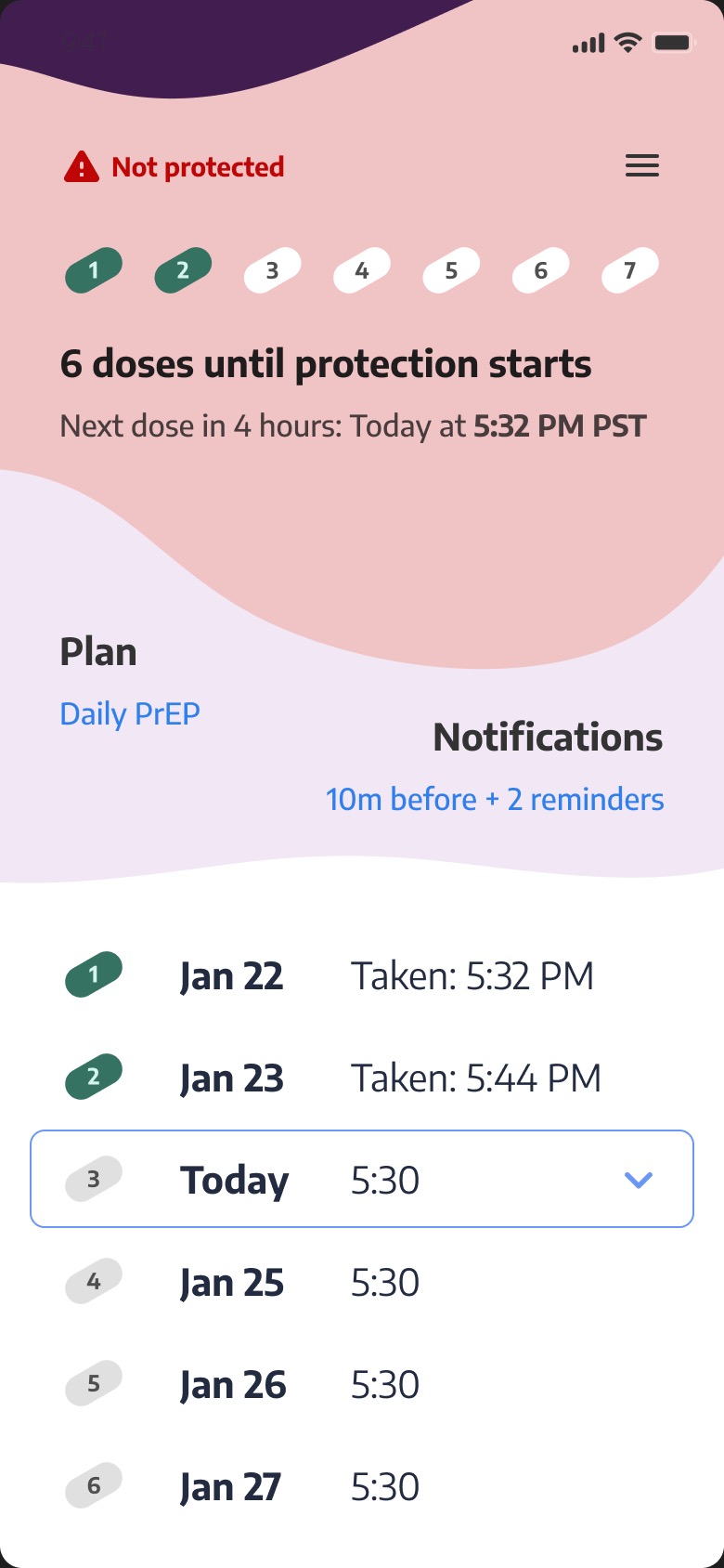 Vision C, dose dots with plan and notifications