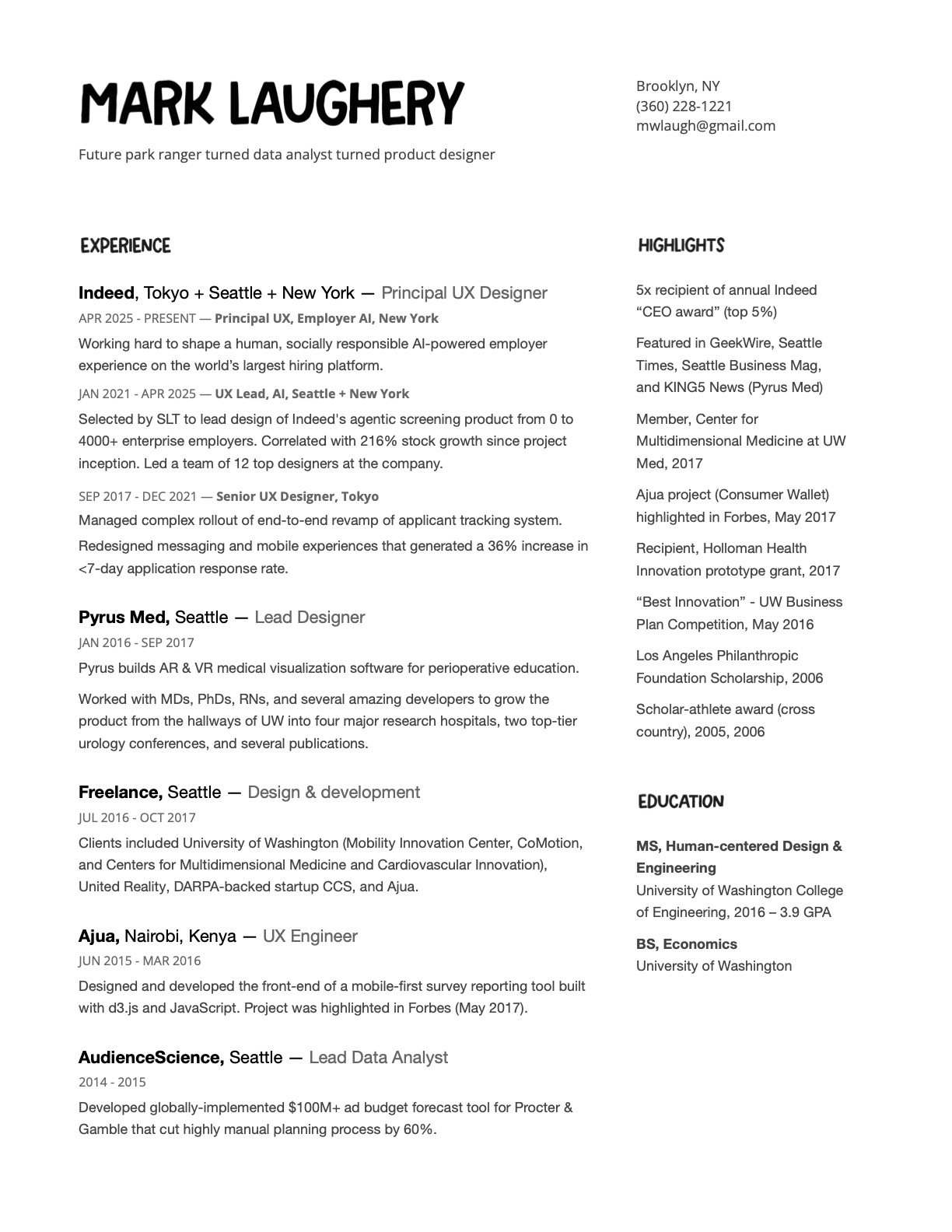 Resume, first page